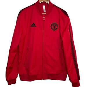 Adidas Red Black Embroidered Manchester United Medium Zip Up Anthem Jacket